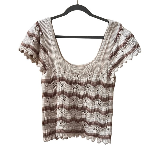 Jessica Simpson tan and cream Crochet Scalloped Top Size XL - Picture 1 of 9